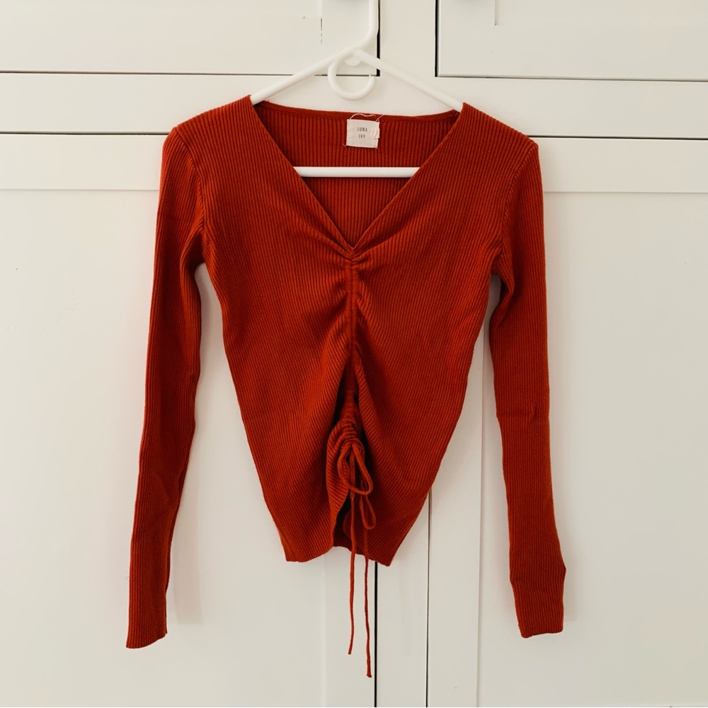 Luna Ivy Burnt Orange Knit Front Scrunch Long Sleeve Size M/L